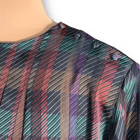 Vintage Notations Burgundy Plaid Blouse Satin Button Shoulder Long Sleeve Large - Picture 4 of 11